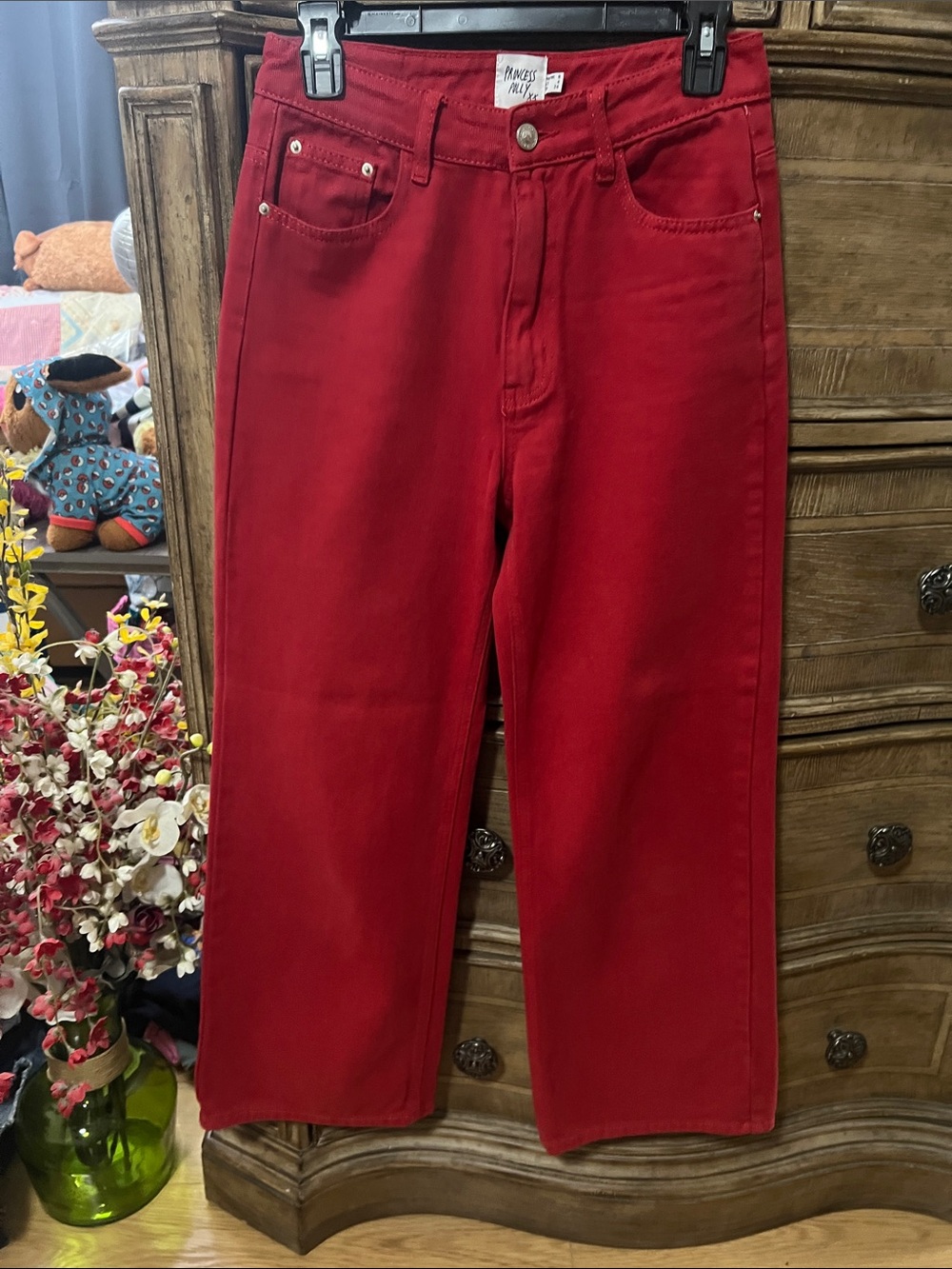 Princess Polly Red Relaxed Straight Jeans